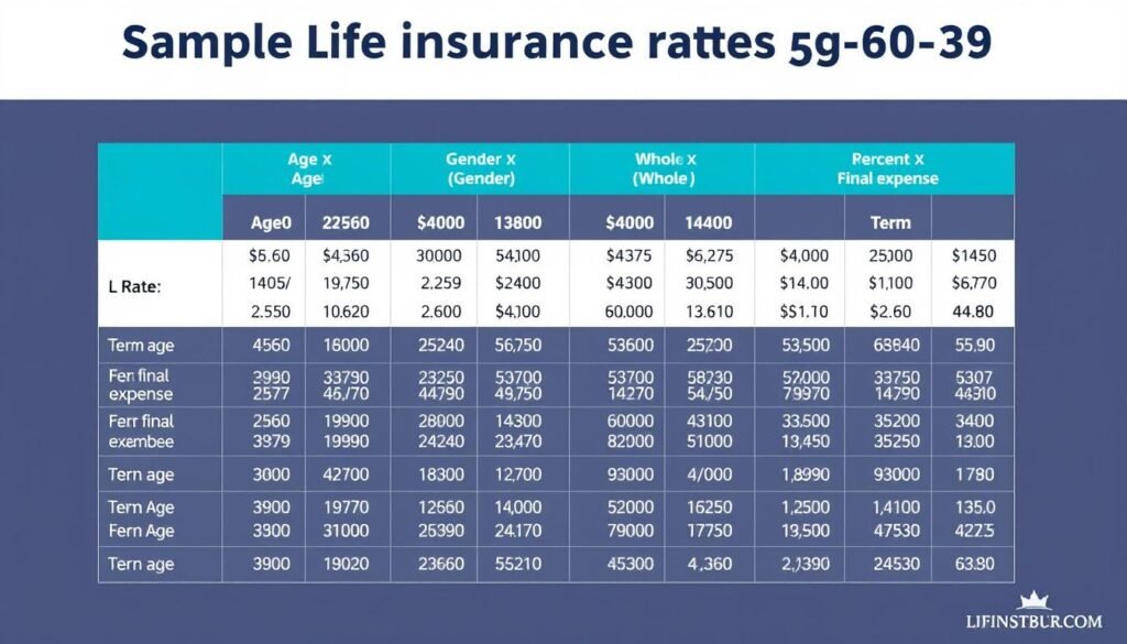 Chart showing life insurance for seniors 60-69 sample rates by age and gender Chart showing life insurance for seniors 60-69 sample rates by age and gender