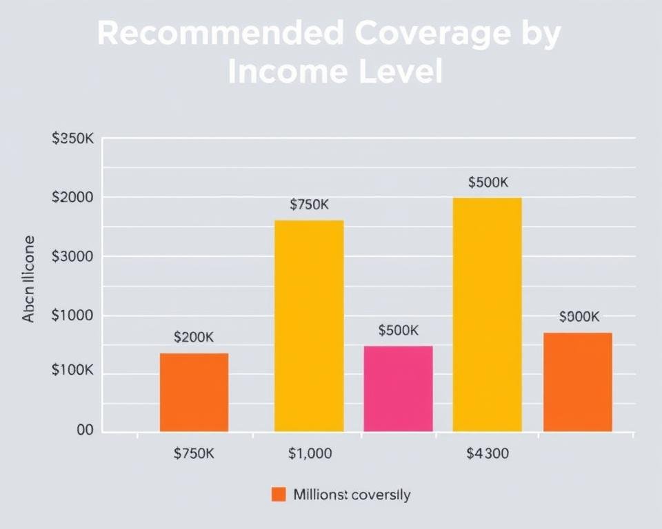 Chart showing recommended life insurance coverage amounts based on income for 30-39 year olds Chart showing recommended life insurance coverage amounts based on income for 30-39 year olds