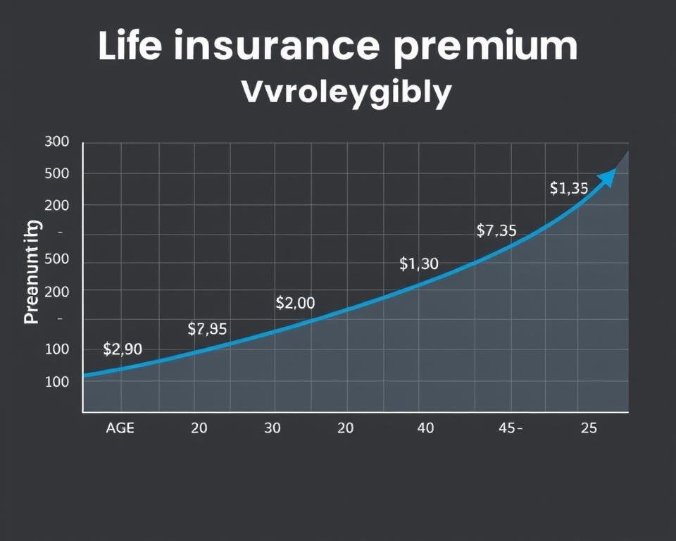 Graph showing how life insurance premiums increase with age for 30-39 year olds Graph showing how life insurance premiums increase with age for 30-39 year olds