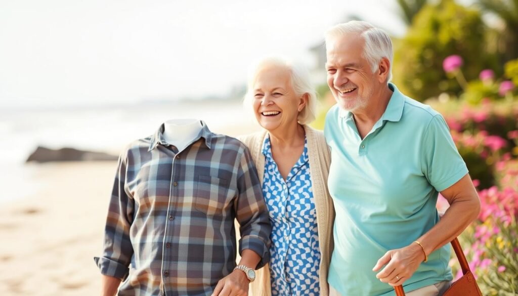 Happy senior couple enjoying retirement with peace of mind from life insurance for seniors 60-69 Happy senior couple enjoying retirement with peace of mind from life insurance for seniors 60-69
