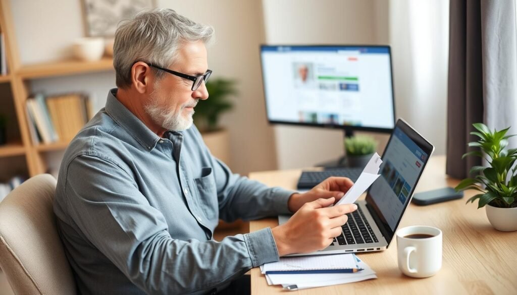 Man in his 50s comparing life insurance quotes online Man in his 50s comparing life insurance quotes online