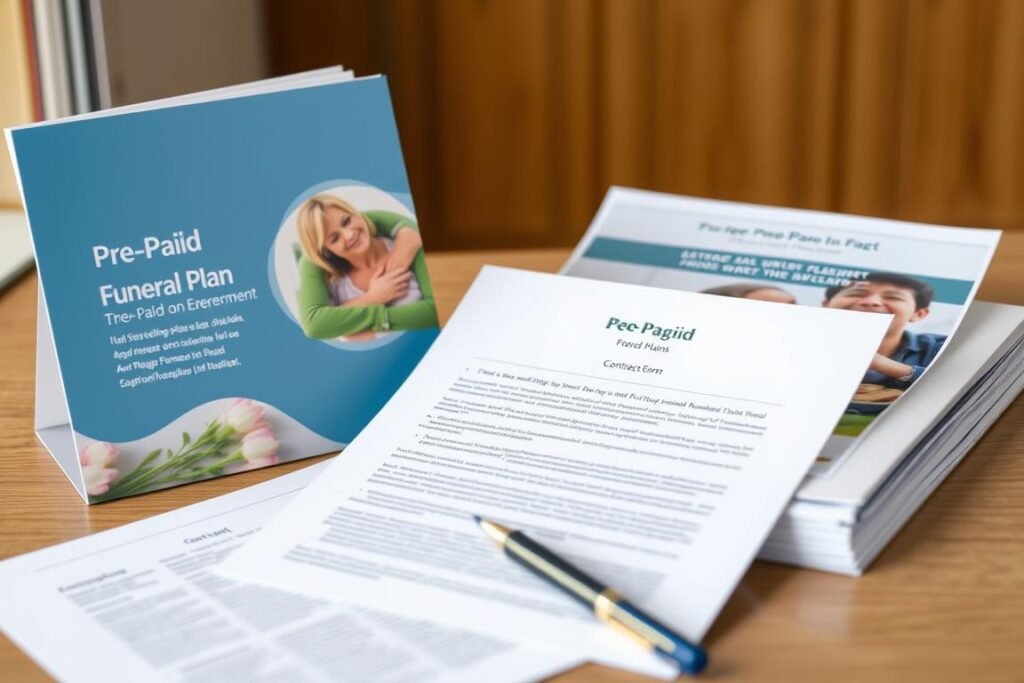 Pre-paid funeral plan documents for seniors as alternative to life insurance