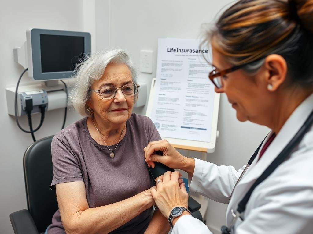 Senior undergoing medical exam for life insurance for seniors 70-79