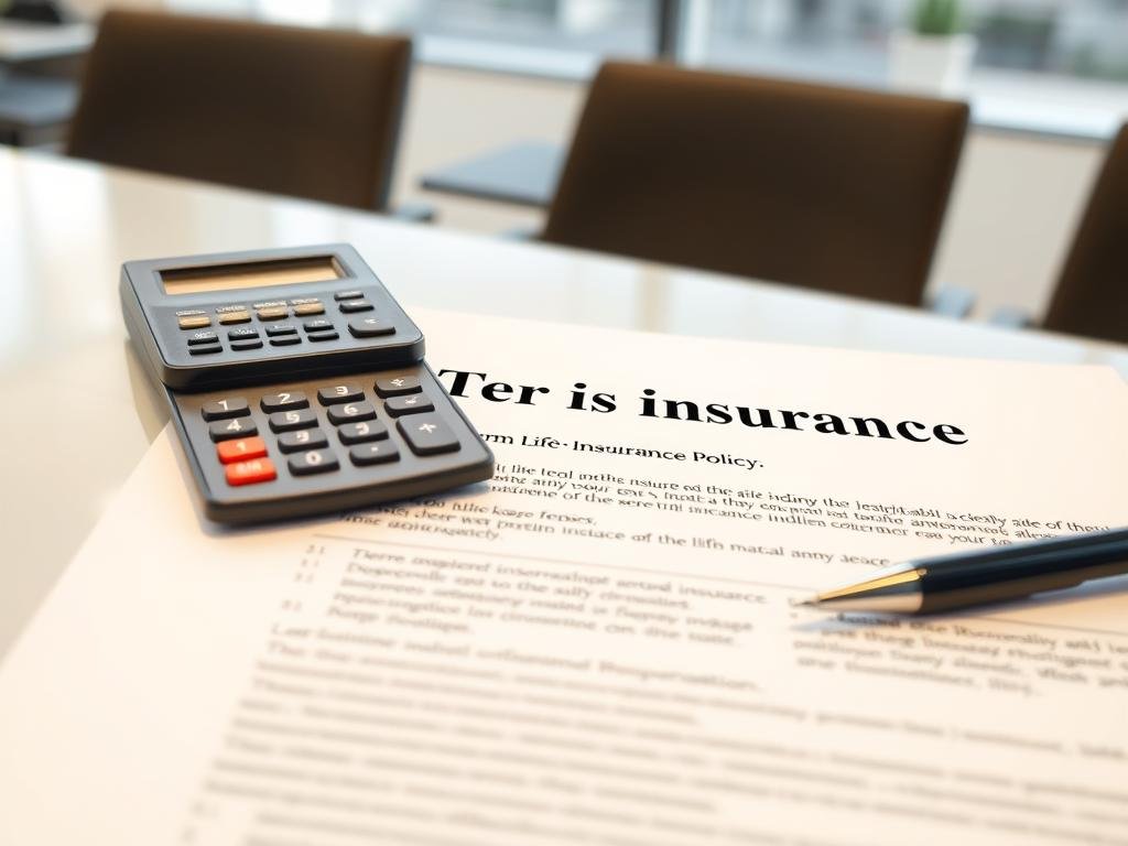 Term life insurance policy document with a calculator Term life insurance policy document with a calculator