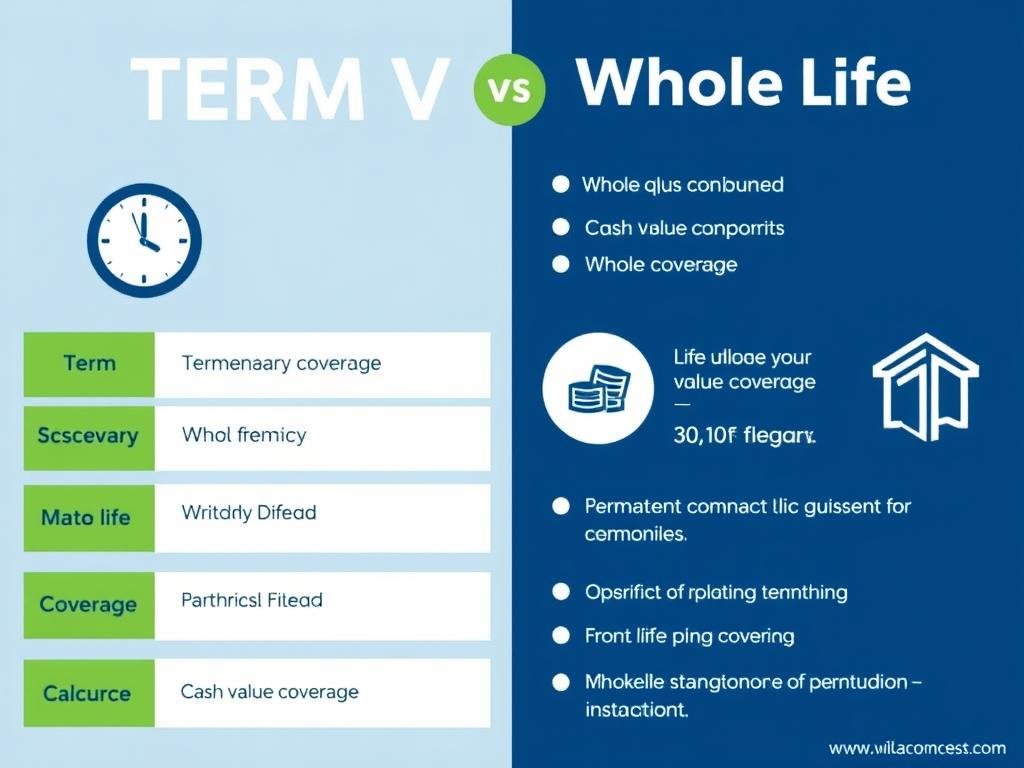 Visual comparison of term vs whole life insurance for 30-39 year olds showing policy features Visual comparison of term vs whole life insurance for 30-39 year olds showing policy features