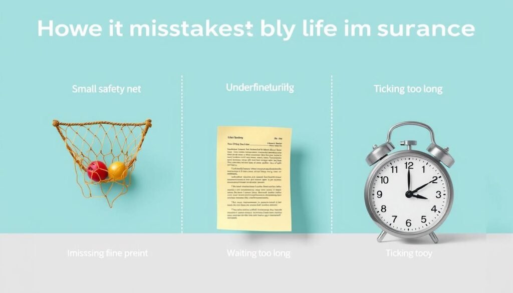 Warning signs highlighting common mistakes when purchasing life insurance for 40-49 year olds