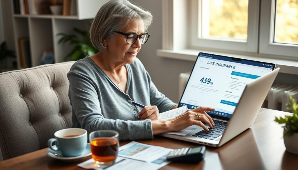 Woman in her 50s researching life insurance options online Woman in her 50s researching life insurance options online