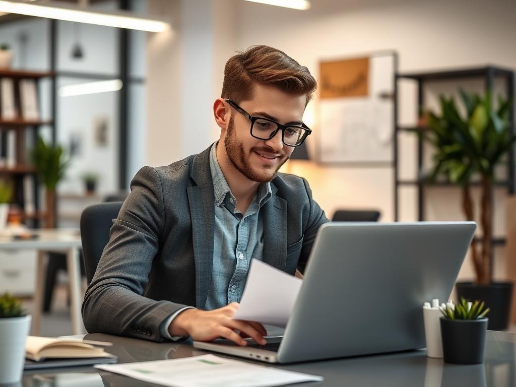 Young entrepreneur working in a small business setting Young entrepreneur working in a small business setting